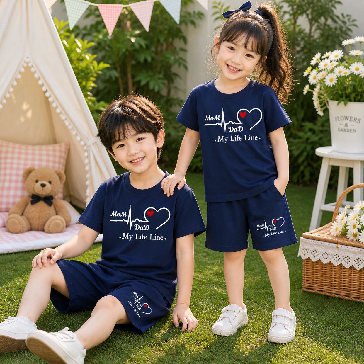 Blue MD Life-Line Kids Pintex Style 2-Pcs Summer Suit. (HTS+SH) Main image