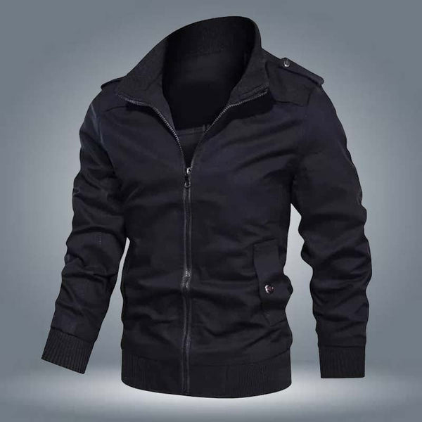 Black Moto Style Winter Zipper Jacket. MWJ-404