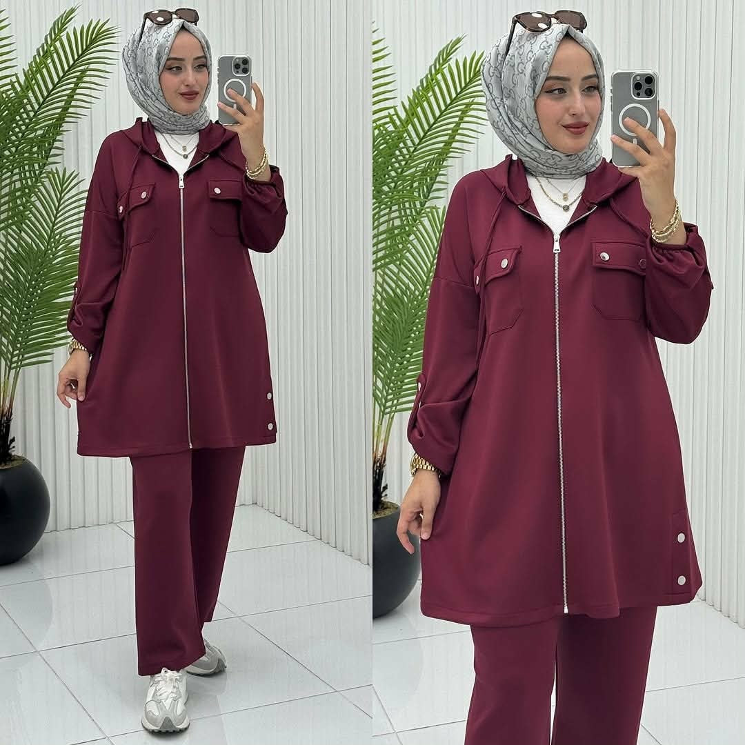 Double Pocket Jacket Style Premium Quality Winter 2-Pcs Tracksuit For Her. WWTS-52 Secondary image