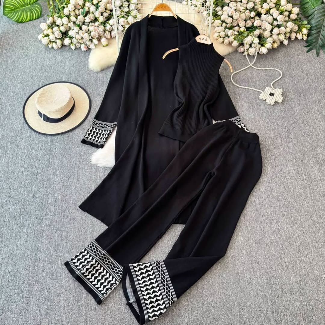 Long Printed Gown Style 3-Pcs Winter Co-Ord Suit. WWTS-25