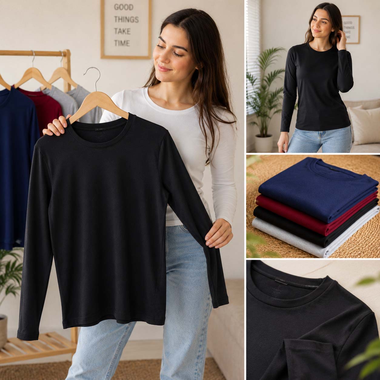 Bundle Of 4 O-Neck Full-Sleeve Summer Tshirt's For Her. Main image