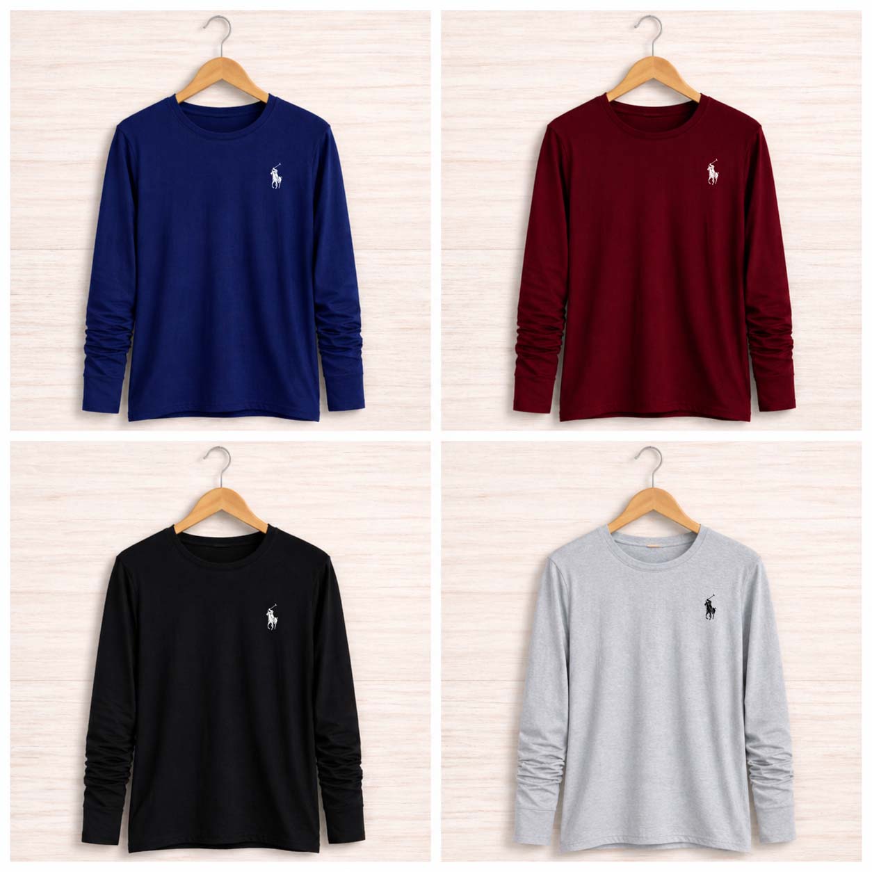Bundle Of 4 RL-Logo Printed O-Neck Full-Sleeve Summer Cotton Tshirt's. V2 Main image
