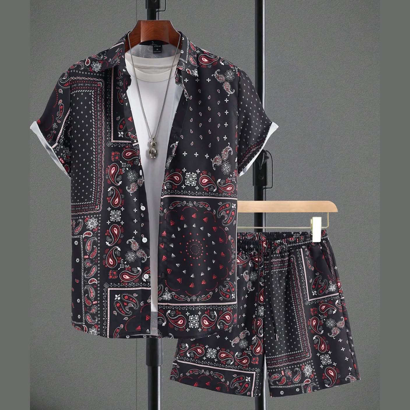 All-Over Vintage 3D Printed Premium Quality Dry-Fit 2-Pcs Summer Suit. MS3D-16 Main image