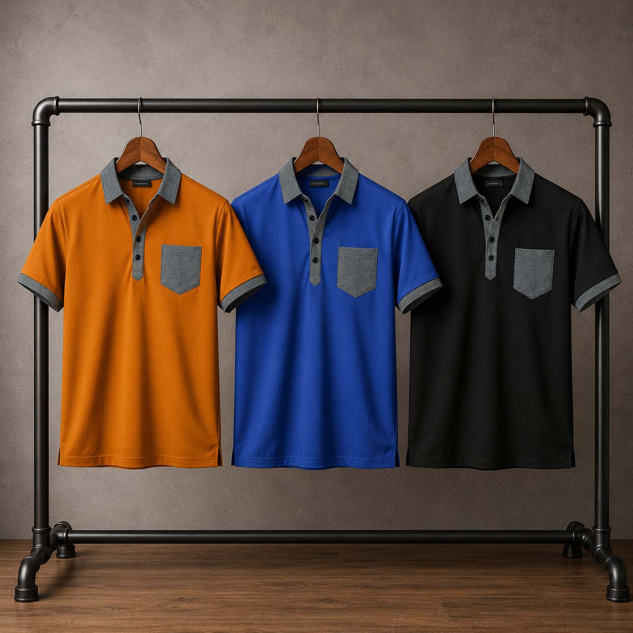 Bundle Of 3 Designer Summer Tshirt's MSDTS-07 (Mustard+Black+R.Blue) V2 Main image