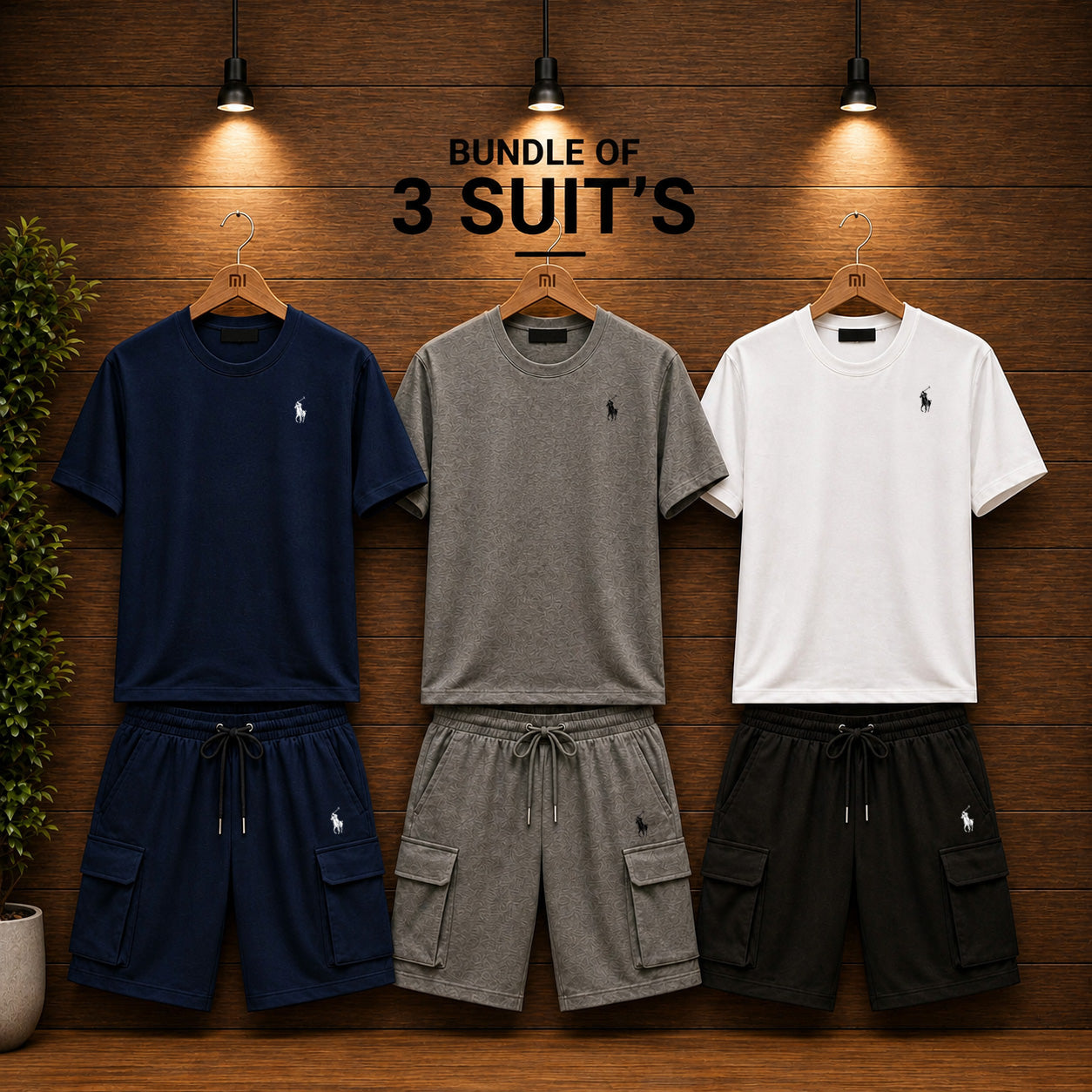 Horse Logo Cargo Short Style Bundle Of 3 Casual Wear 2-Pcs Summer Suit. Deal-11 (Clearance-Sale)