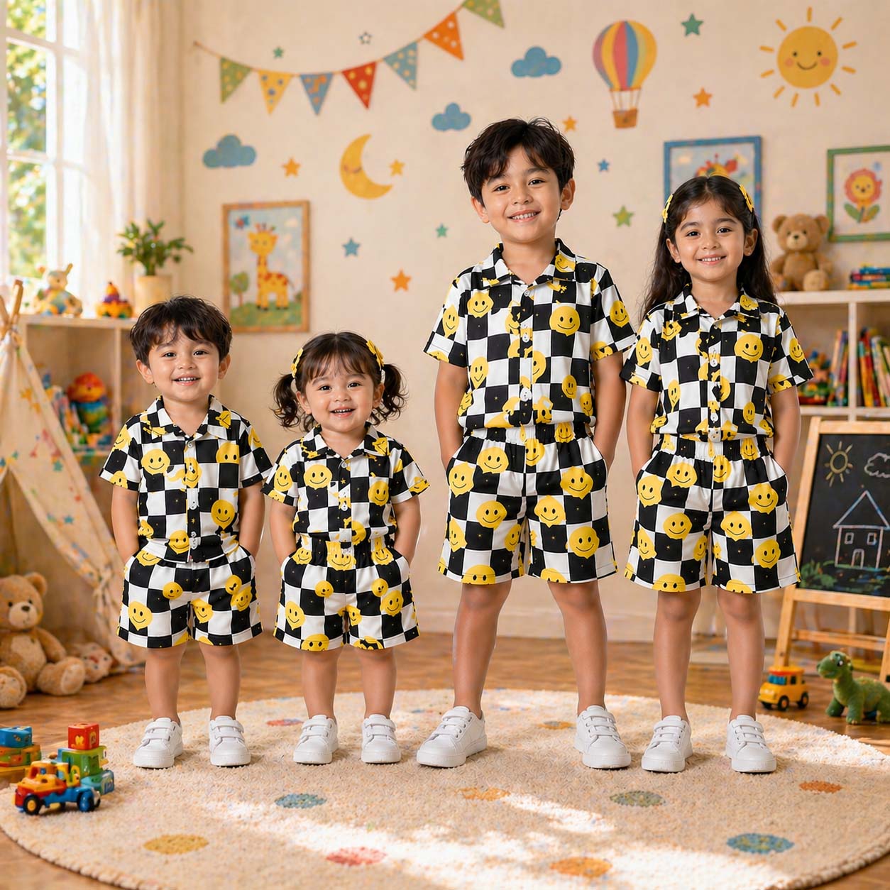 Smiley B-W Box Style All-Over 3D Printed 2-Pcs Summer Suit For Kids. D-2 Secondary image