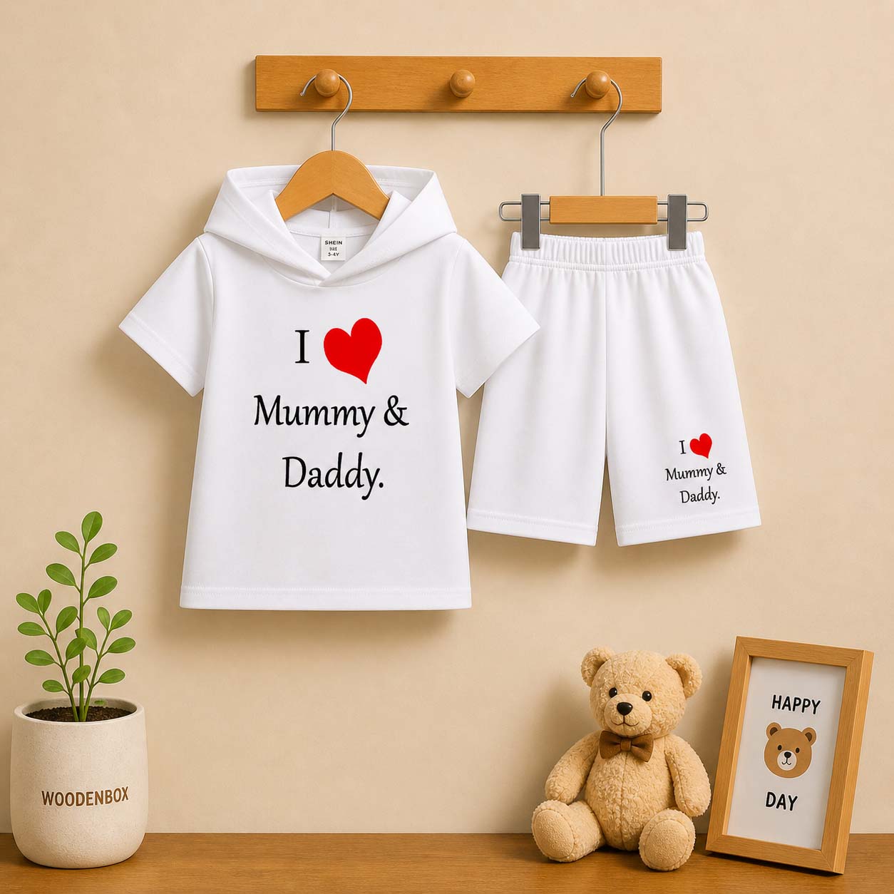 I Love D+M Kids Hooded Style 2-Pcs Summer Suit. (HOTS+SH) Secondary image