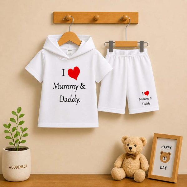 I Love D+M Kids Hooded Style 2-Pcs Summer Suit. (HOTS+SH)