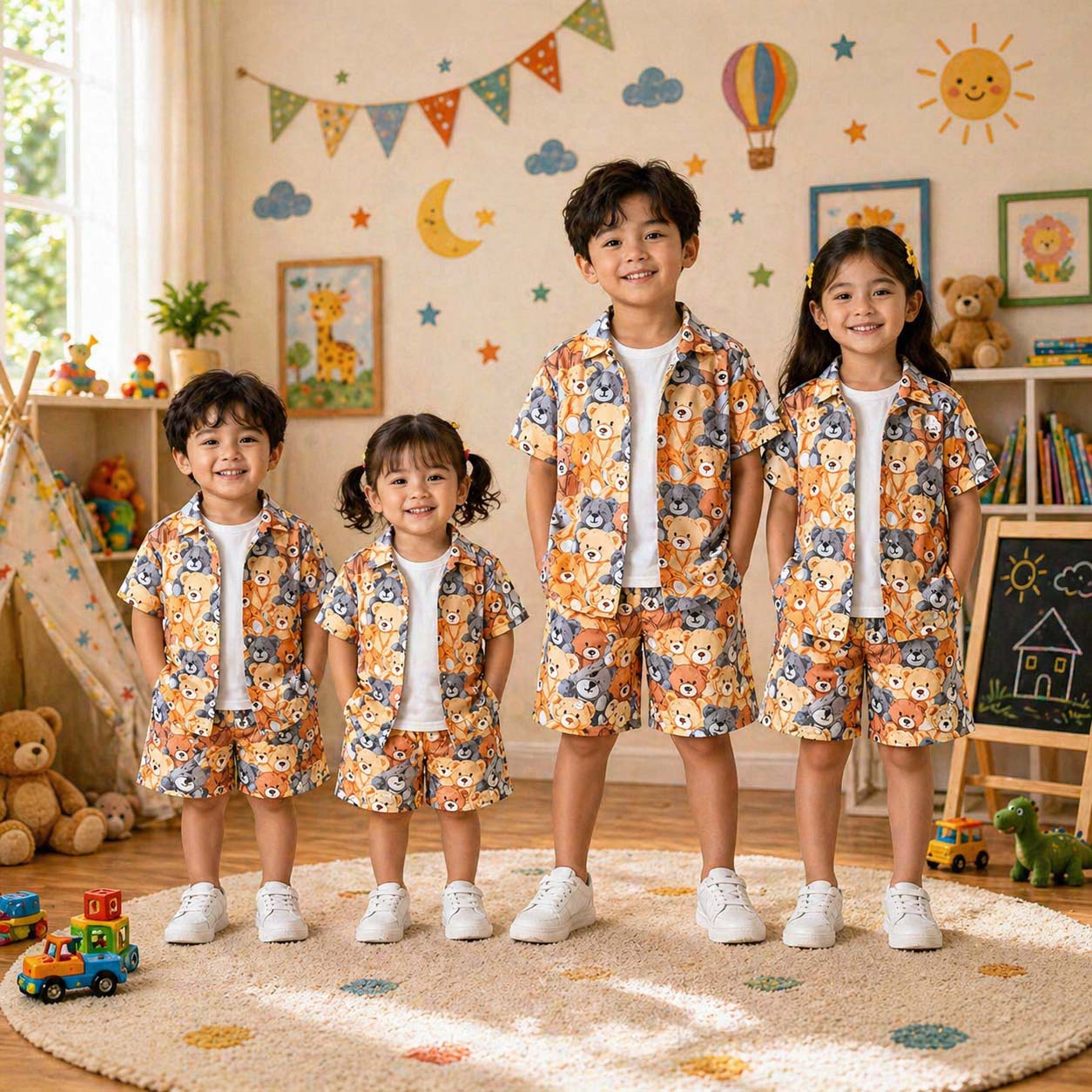 Brown Panda Style All-Over 3D Printed 2-Pcs Summer Suit For Kids. D-6 Secondary image