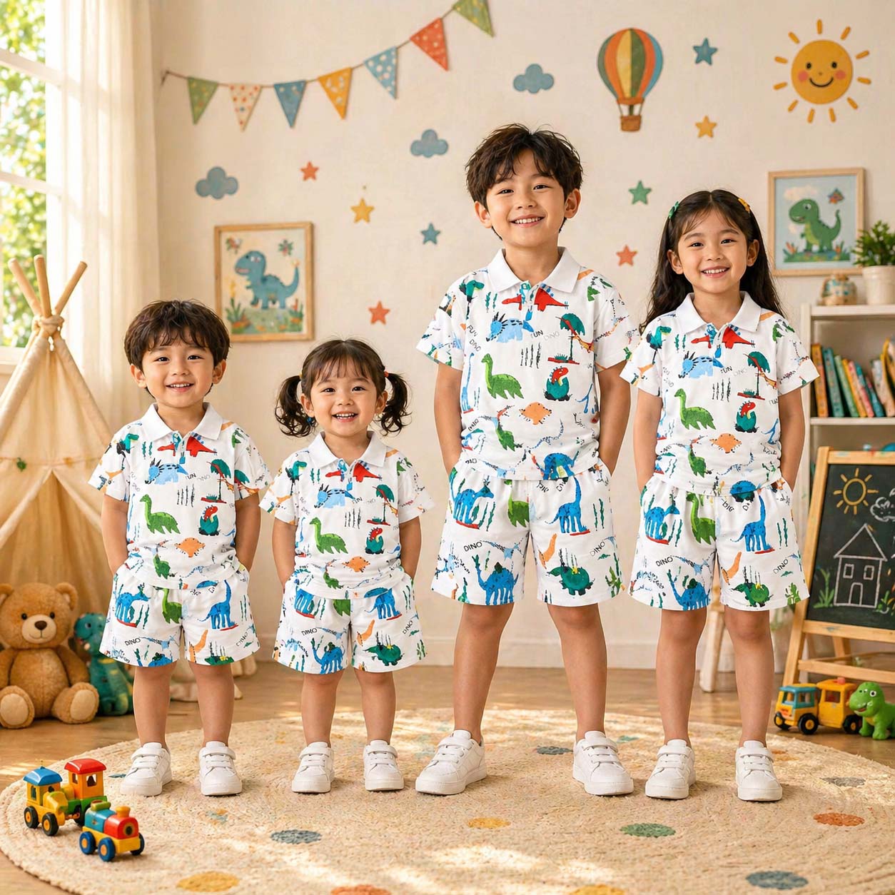 Multi-Colour Dino Style All-Over 3D Printed 2-Pcs Summer Suit For Kids. D-11 Secondary image