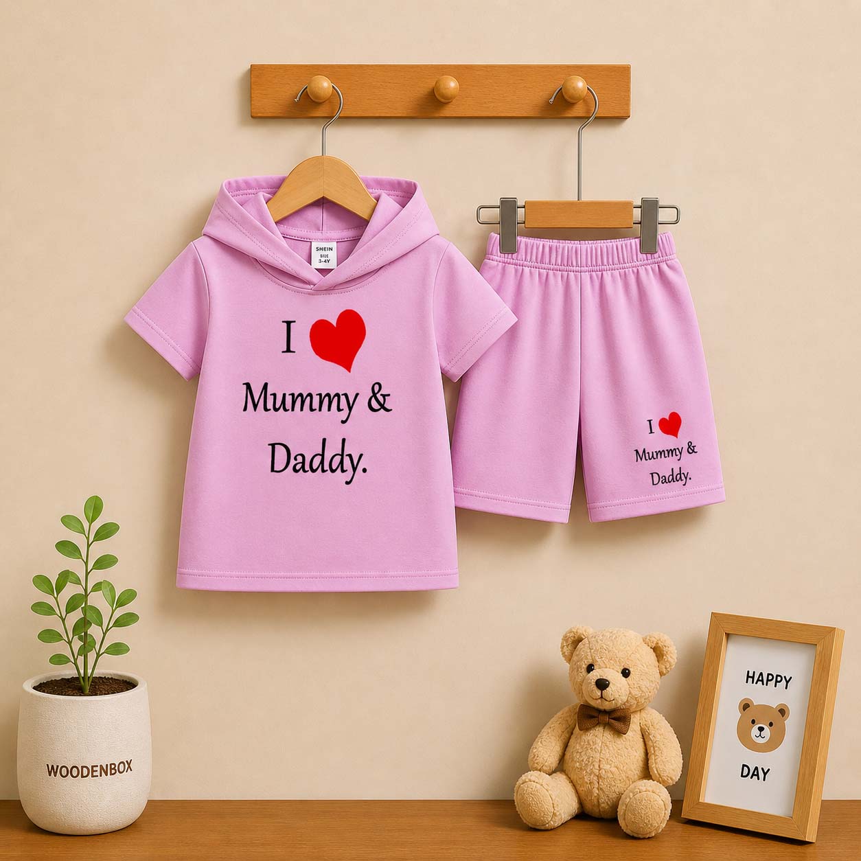 I Love D+M Kids Hooded Style 2-Pcs Summer Suit. (HOTS+SH) Main image