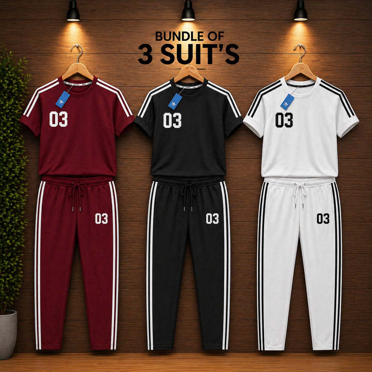 Contrast Stripes Bundle Of 3 Casual Wear 2-Pcs Summer Suit. Deal-03 (Clearance-Sale) Main image