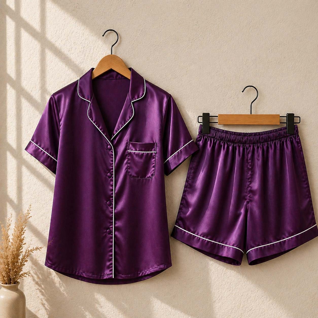 Imported Regular Style 2-Pcs Silk Nightsuit. (H-Sleeve+Short) Secondary image