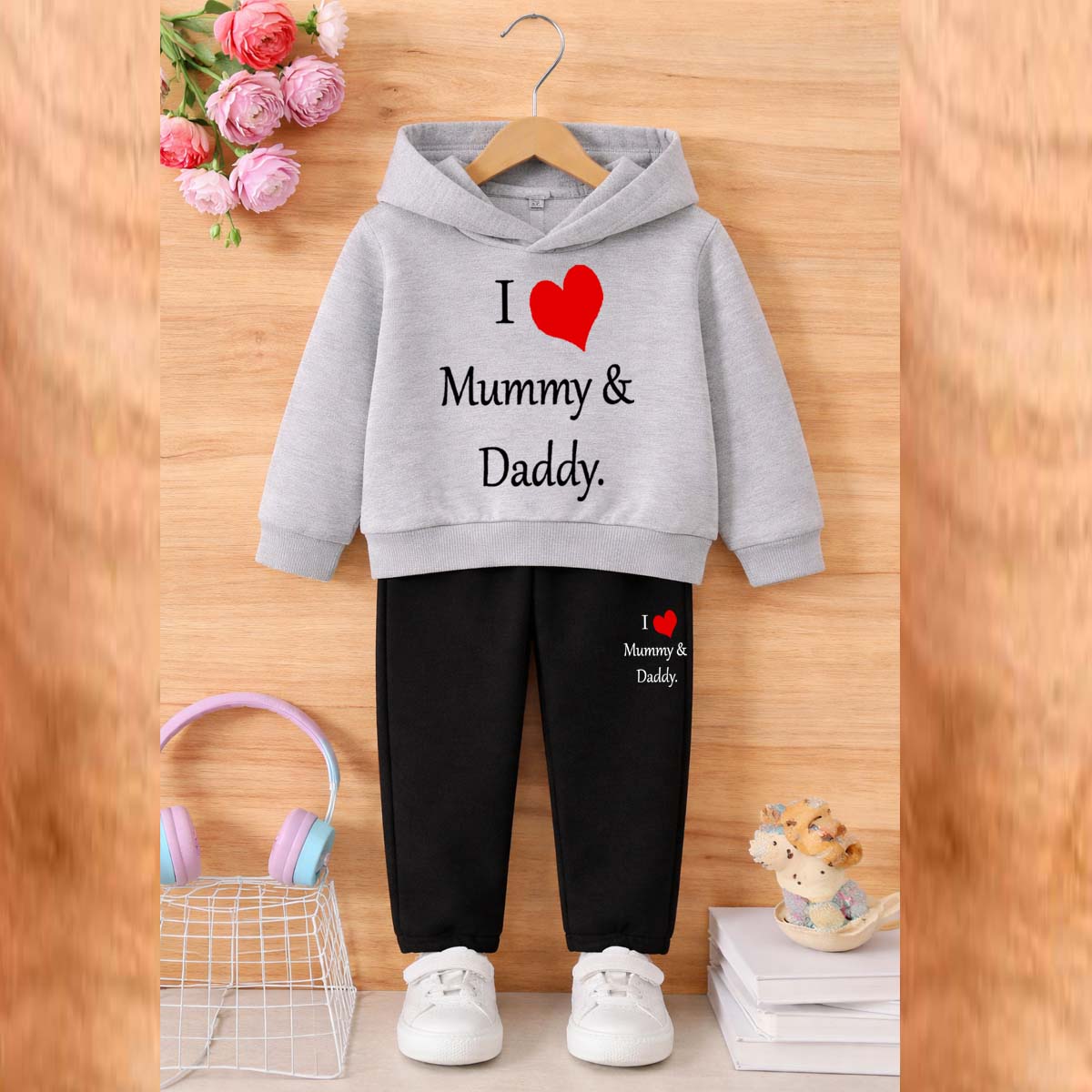 I Love D+M Kids Hoodie Style 2-Pcs Winter Tracksuit. KWTS-01 Main image