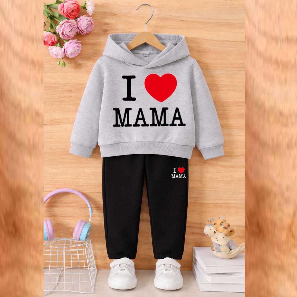I Love MAMA Kids Hoodie Style 2-Pcs Winter Tracksuit. KWTS-01