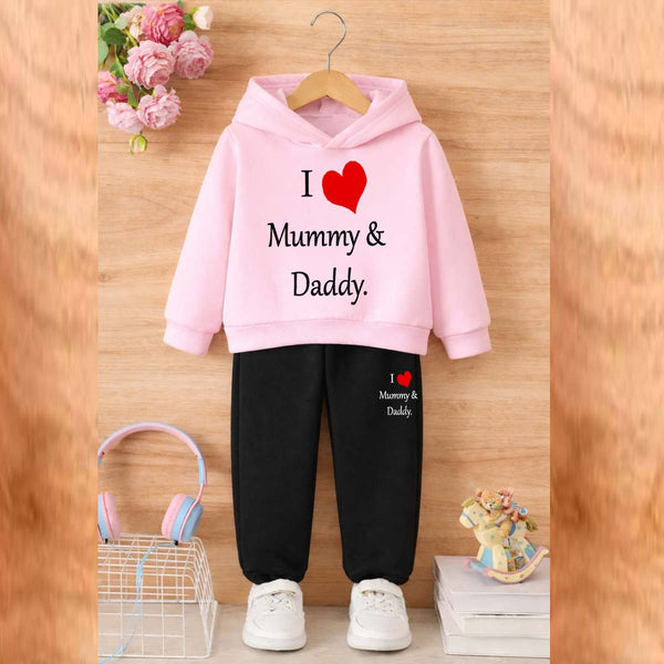 I Love D+M Kids Hoodie Style 2-Pcs Winter Tracksuit. KWTS-01