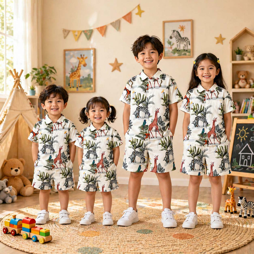 Giraffe Style All-Over 3D Printed 2-Pcs Summer Suit For Kids. D-9
