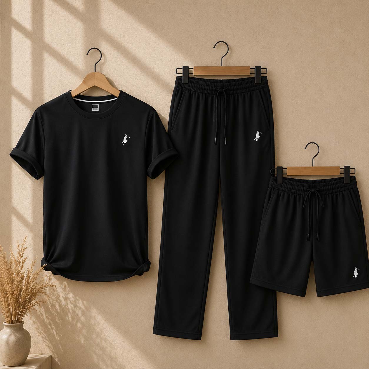 Black Polo Horse Bundle Of 3 Dry-Fit Premium Quality Summer Suit. NSCG-02 Main image