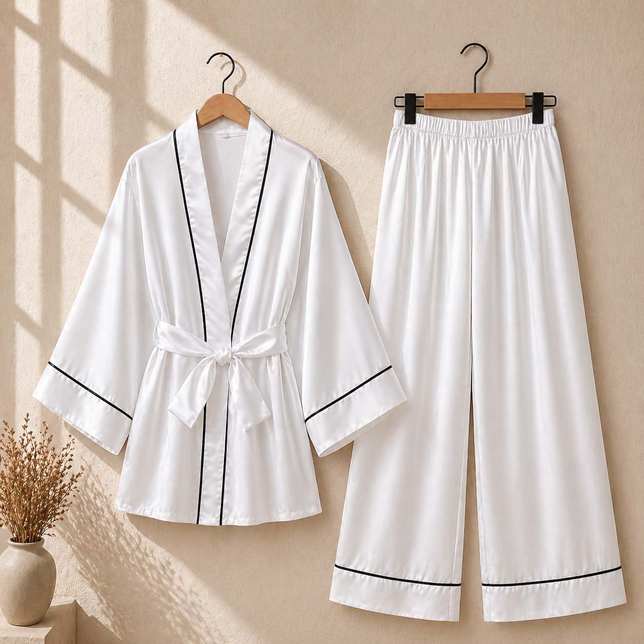 Imported Tipping-Gown Style 2-Pcs Silk Nightsuit. (Gown-Pajama) Secondary image