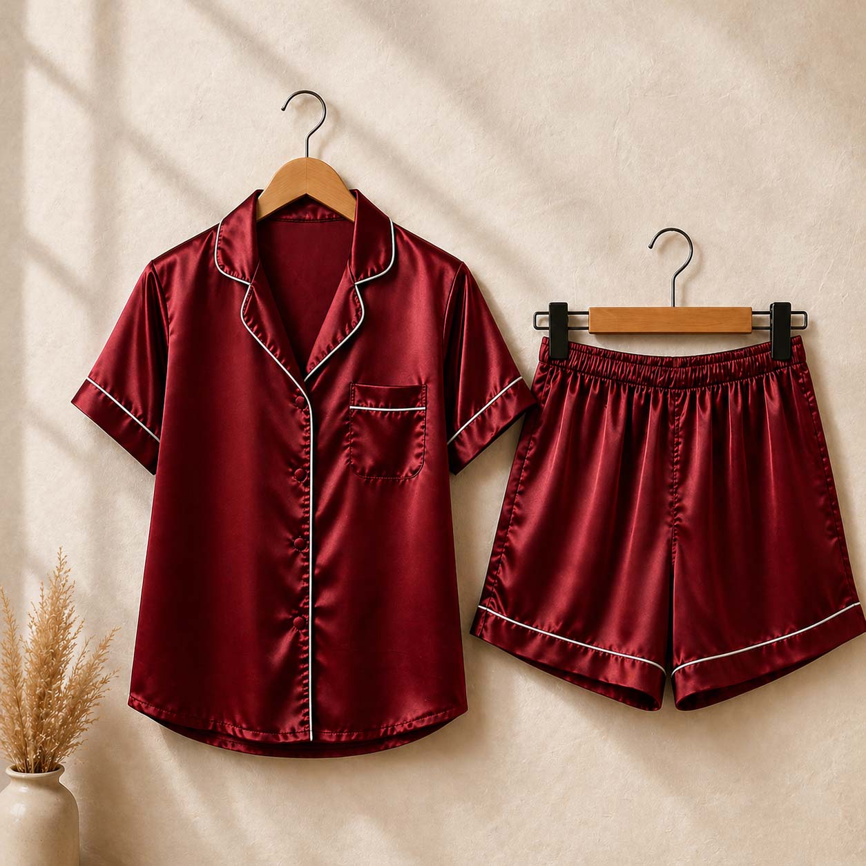 Imported Regular Style 2-Pcs Silk Nightsuit. (H-Sleeve+Short)