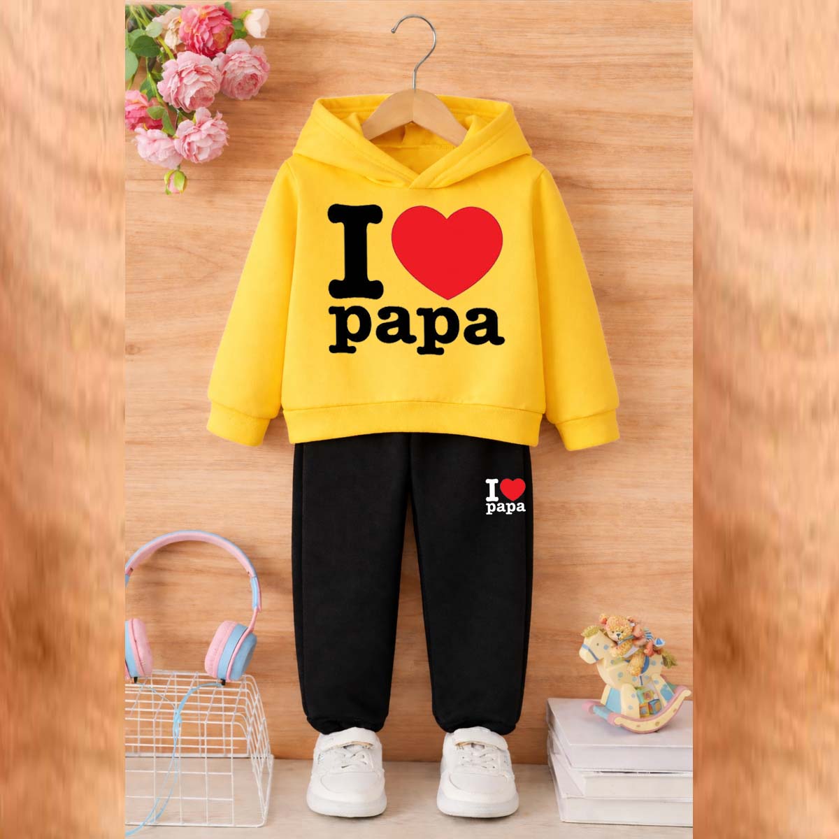 I Love PAPA Kids Hoodie Style 2-Pcs Winter Tracksuit. KWTS-01 Main image