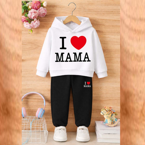 I Love MAMA Kids Hoodie Style 2-Pcs Winter Tracksuit. KWTS-01