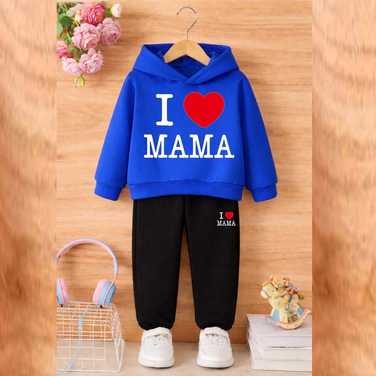 I Love MAMA Kids Hoodie Style 2-Pcs Winter Tracksuit. KWTS-01