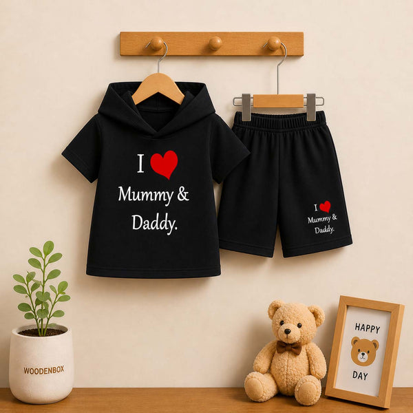 I Love D+M Kids Hooded Style 2-Pcs Summer Suit. (HOTS+SH)