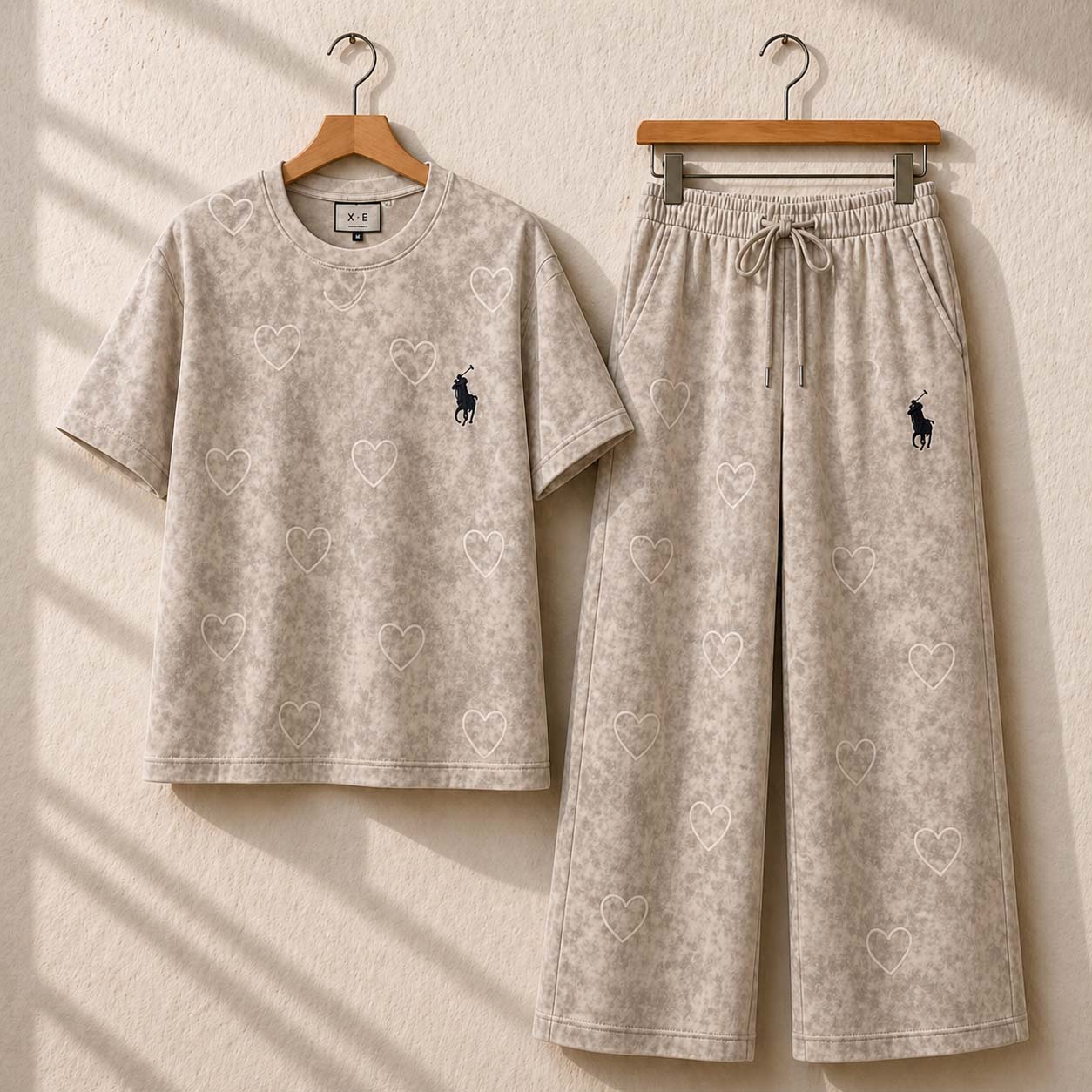 Heart Textured Horse Logo Printed Style Western 2-Pcs Summer Tracksuit For Her. WSTS-08 V2