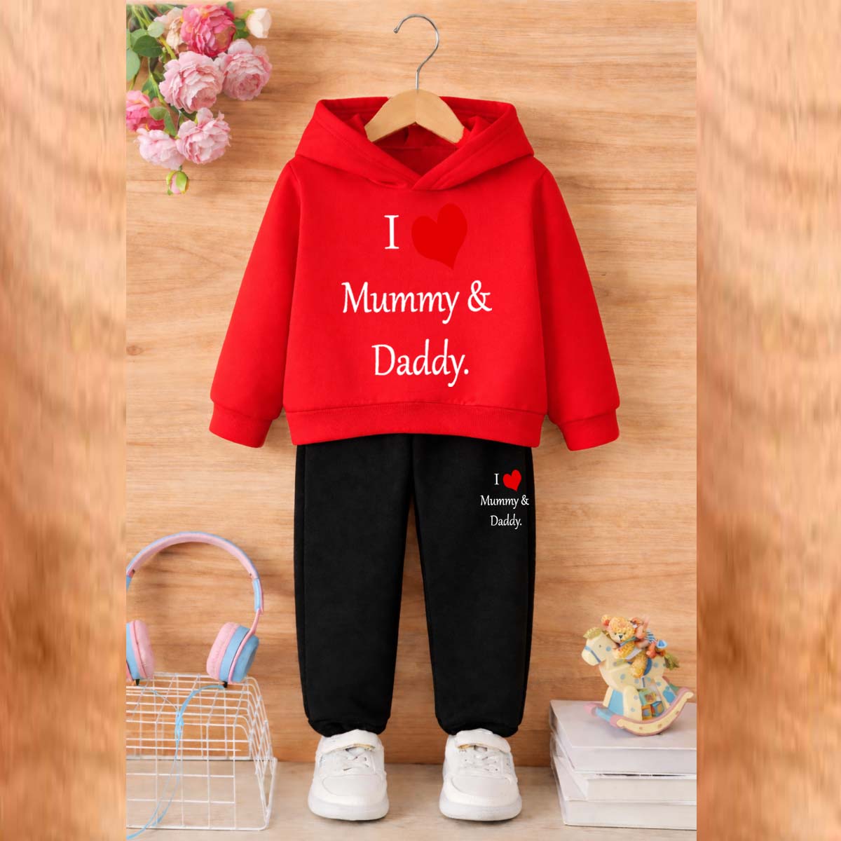 I Love D+M Kids Hoodie Style 2-Pcs Winter Tracksuit. KWTS-01