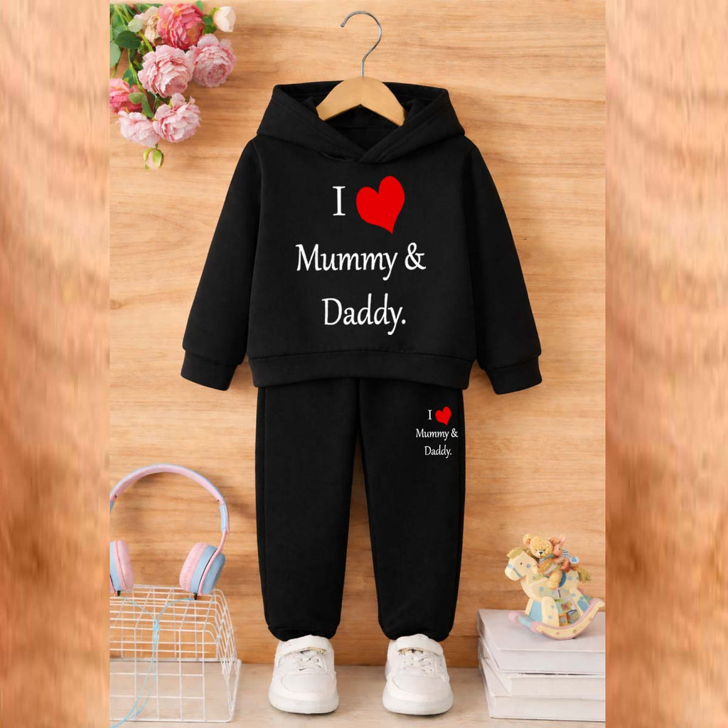 I Love D+M Kids Hoodie Style 2-Pcs Winter Tracksuit. KWTS-01