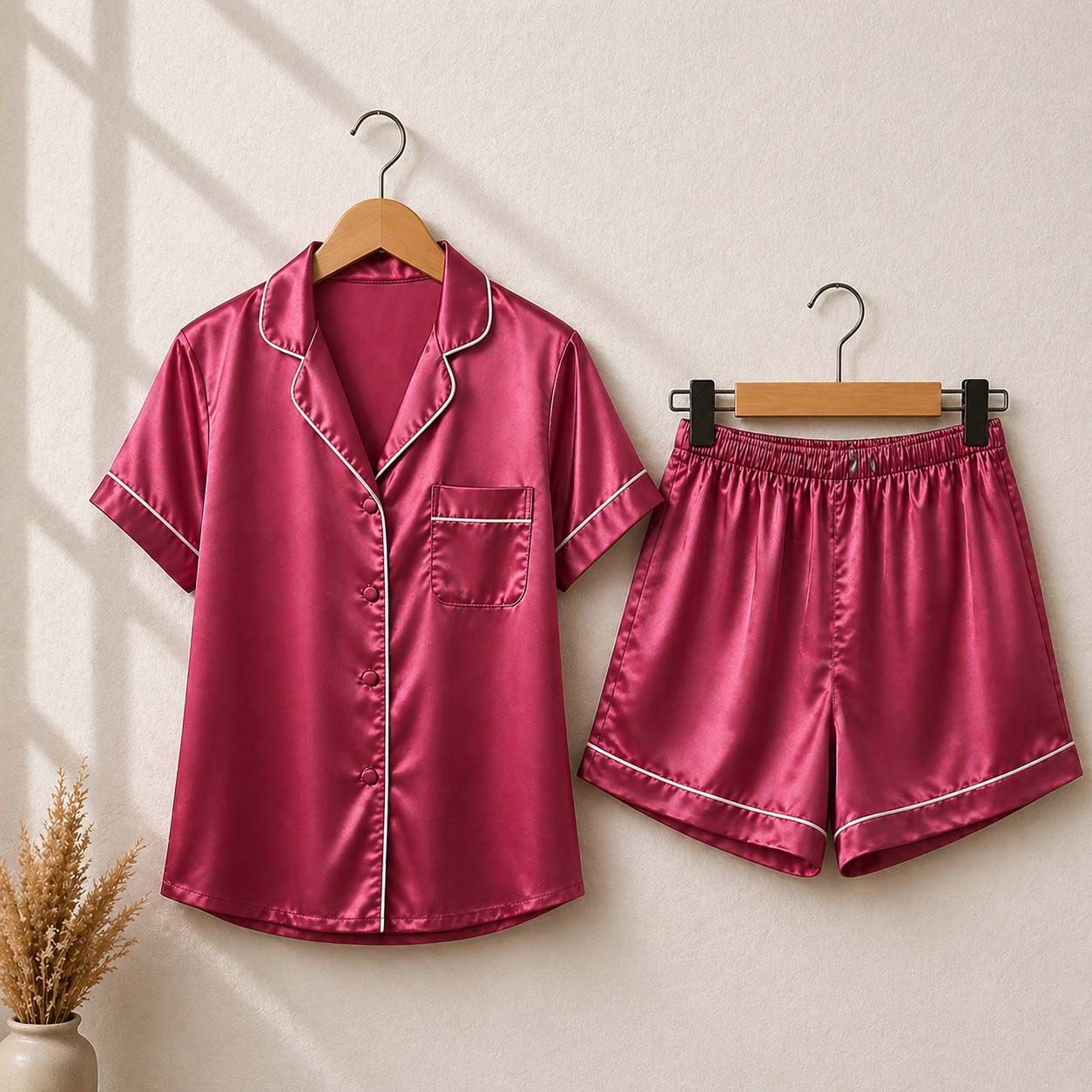 Imported Regular Style 2-Pcs Silk Nightsuit. (H-Sleeve+Short)