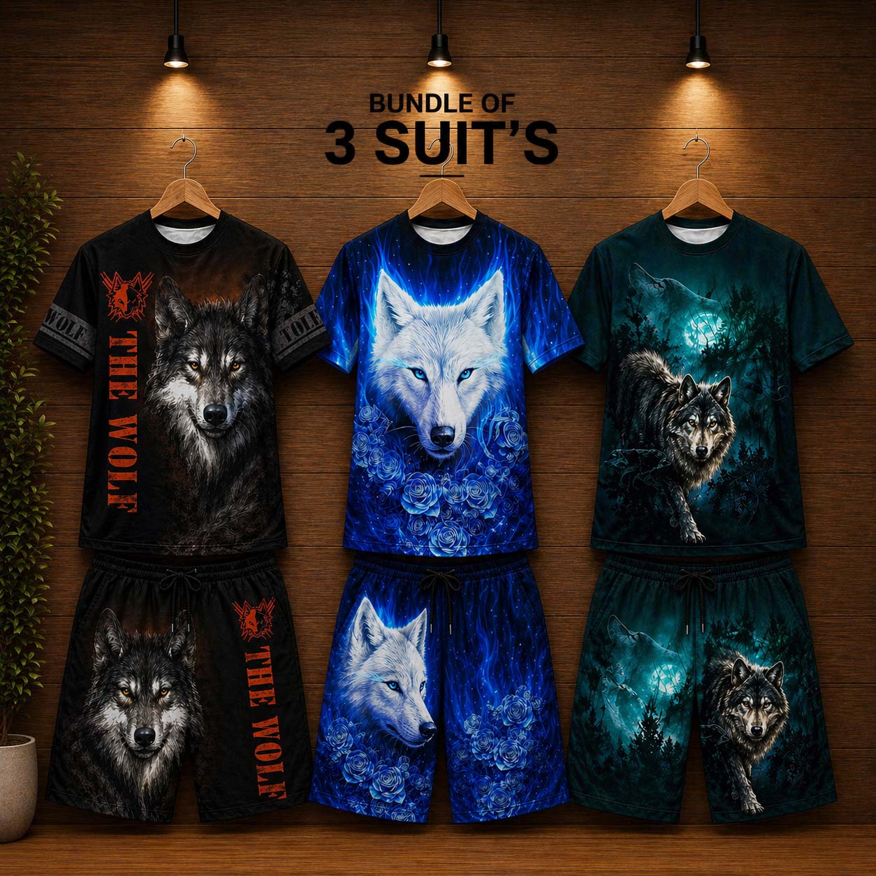 3D Wolf Style Bundle Of 3 Casual Wear 2-Pcs Summer Suit. Deal-06 (Clearance-Sale) Main image
