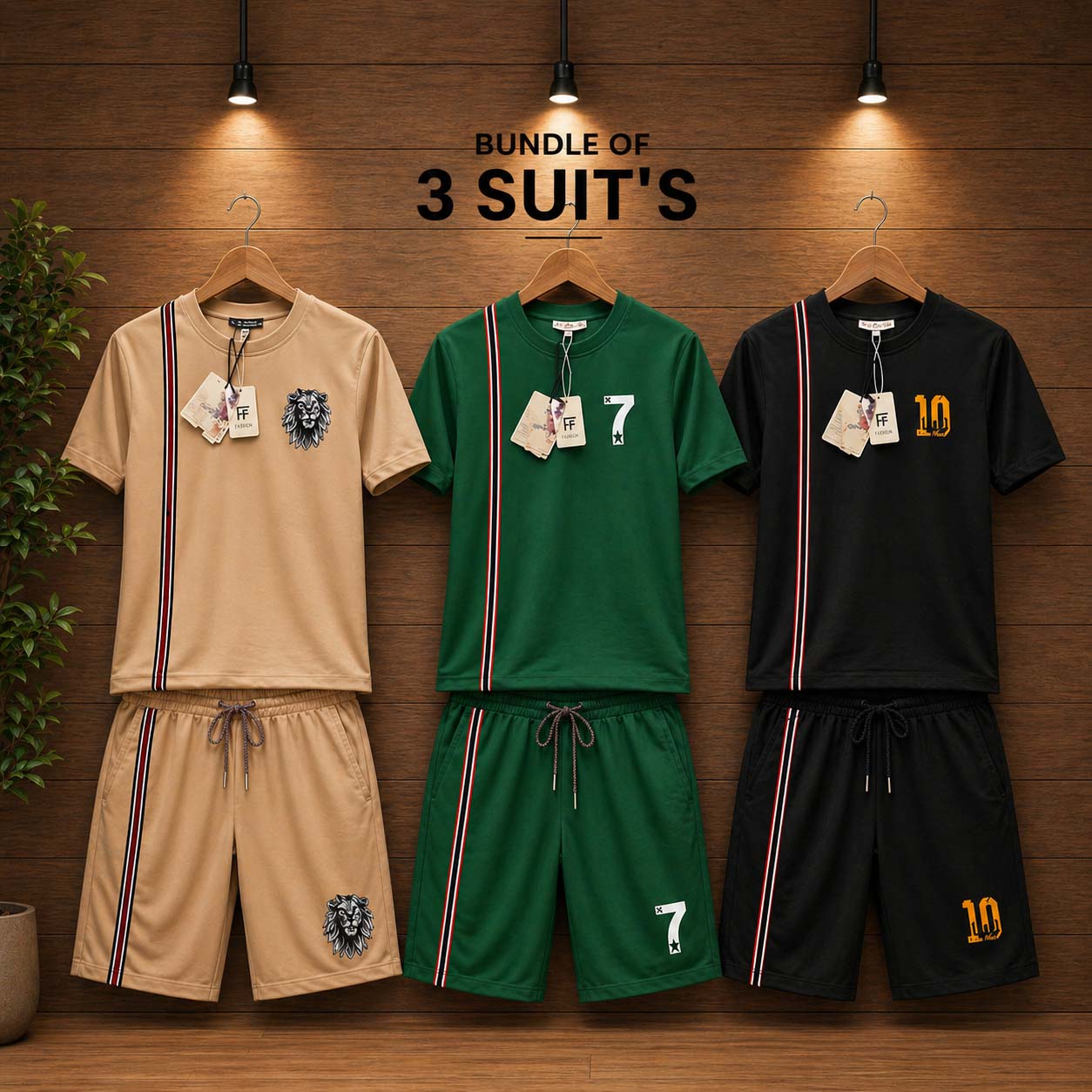 Side Stripe Style Bundle Of 3 Casual Wear 2-Pcs Summer Suit. Deal-09 (Clearance-Sale) Main image