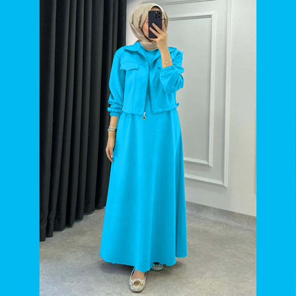 Drop Shoulder Short Jacket Maxi Style 2-Pcs Winter Co-Ord Set. WWTS-15 V3