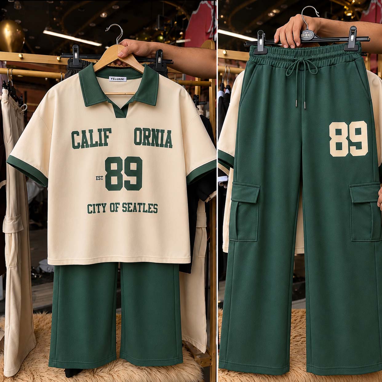 Cali-89 Collar Cargo Style Western 2-Pcs Summer Tracksuit For Her. WSTS-05