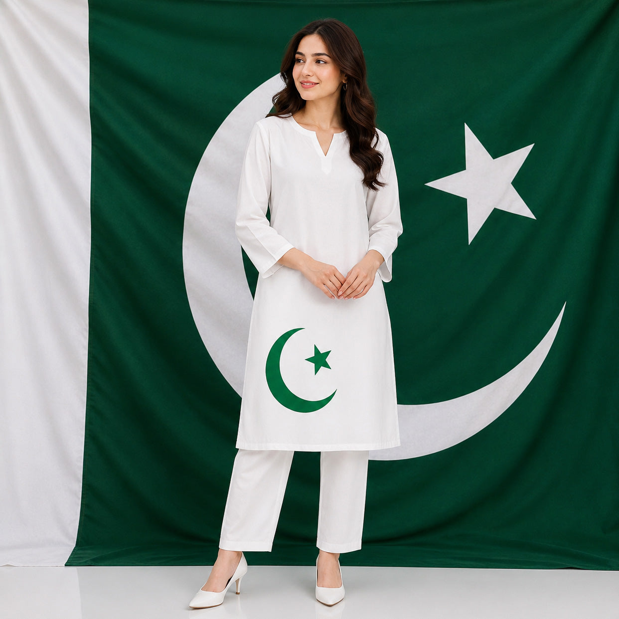 White Chand-Tara 14-August Azadi Printed Stiched Kurti. D2