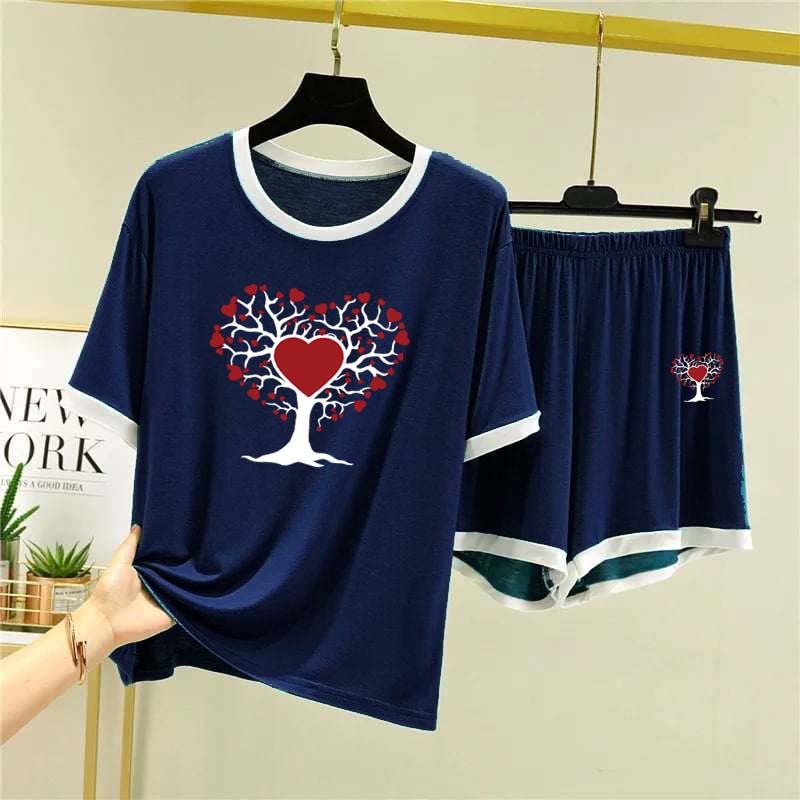 Contrast-Tape Short Style Printed 2-Pcs Summer Launge & Night Wear Suit. WLW-04 Secondary image