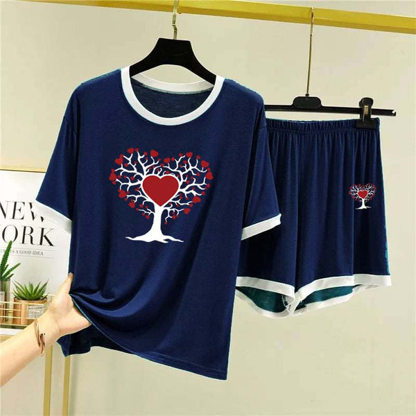 Contrast-Tape Short Style Printed 2-Pcs Summer Launge & Night Wear Suit. WLW-04