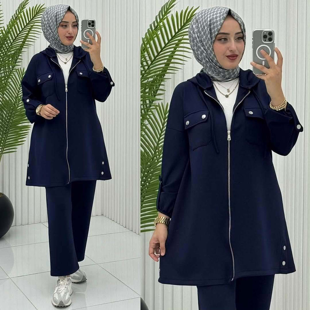 Double Pocket Jacket Style Premium Quality Winter 2-Pcs Tracksuit For Her. WWTS-52
