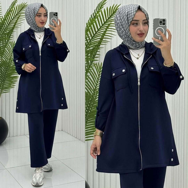 Double Pocket Jacket Style Premium Quality Winter 2-Pcs Tracksuit For Her. WWTS-52