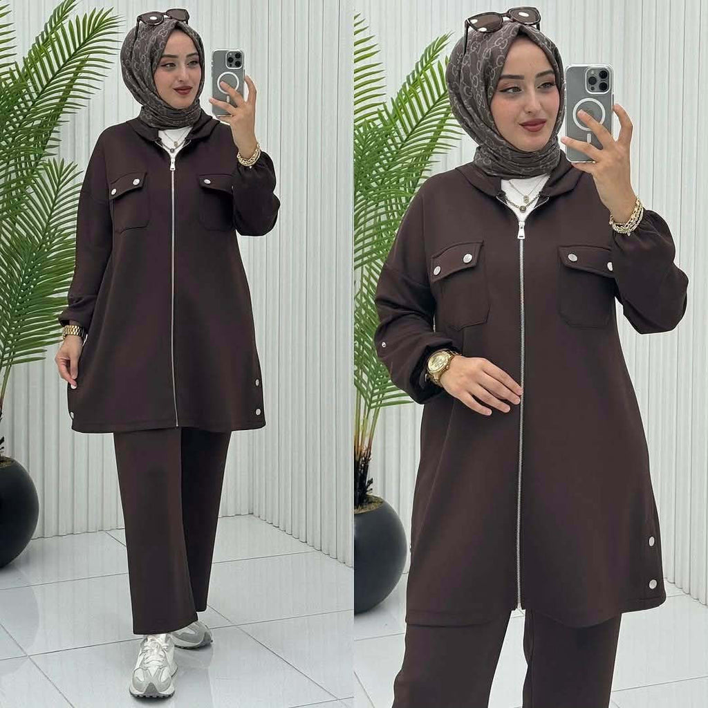 Double Pocket Jacket Style Premium Quality Winter 2-Pcs Tracksuit For Her. WWTS-52