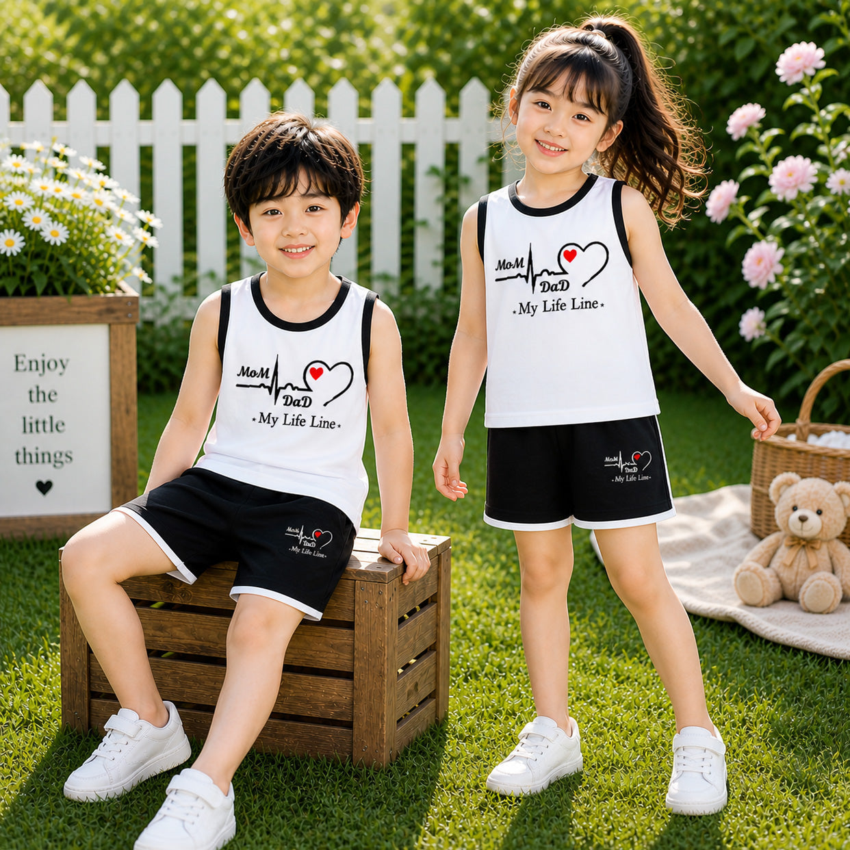 Black MD Life-Line Kids Sando Style 2-Pcs Summer Suit. (SD+SH) Main image