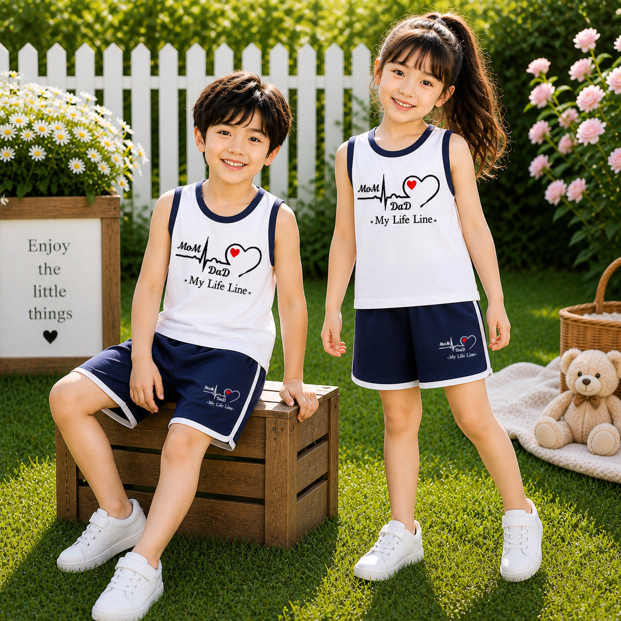 Blue MD Life-Line Kids Sando Style 2-Pcs Summer Suit. (SD+SH) Main image