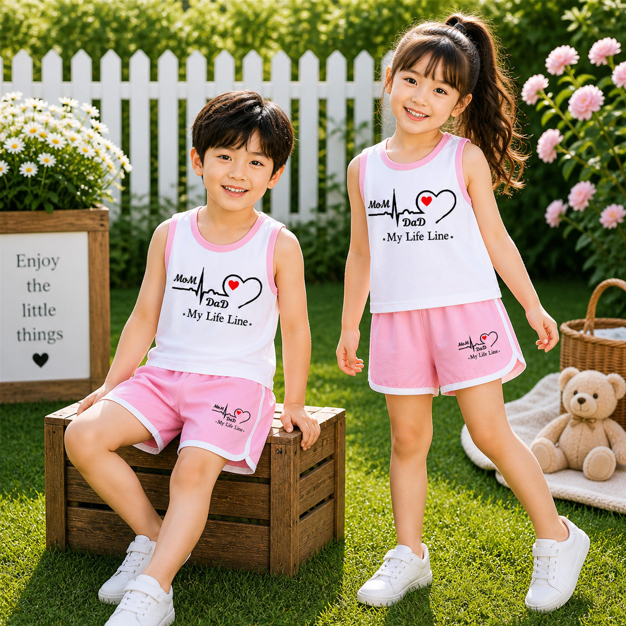Pink MD Life-Line Kids Sando Style 2-Pcs Summer Suit. (SD+SH) Main image