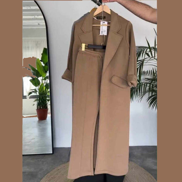 Long Trench Coat Style 2-Pcs Winter Co-Ord Set. WWTS-08