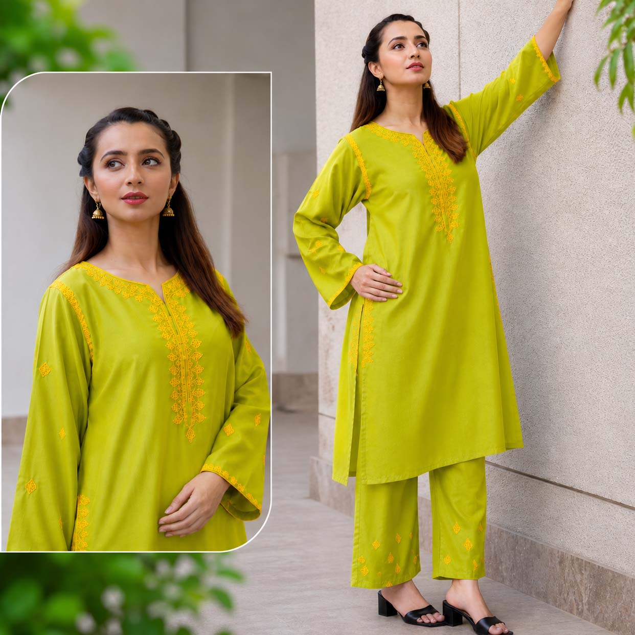 Tomato Pocket Style Thread Embroidery 2-Pcs Stiched Suit. V4