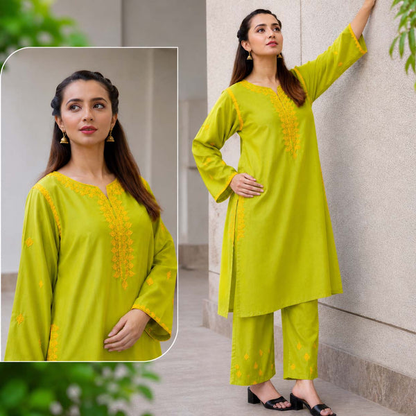 Tomato Pocket Style Thread Embroidery 2-Pcs Stiched Suit. V4