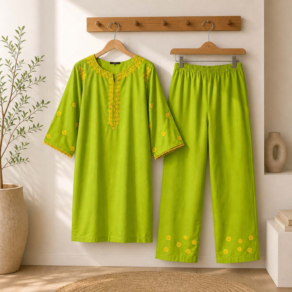 Tomato Pocket Style Thread Embroidery 2-Pcs Stiched Suit. V3