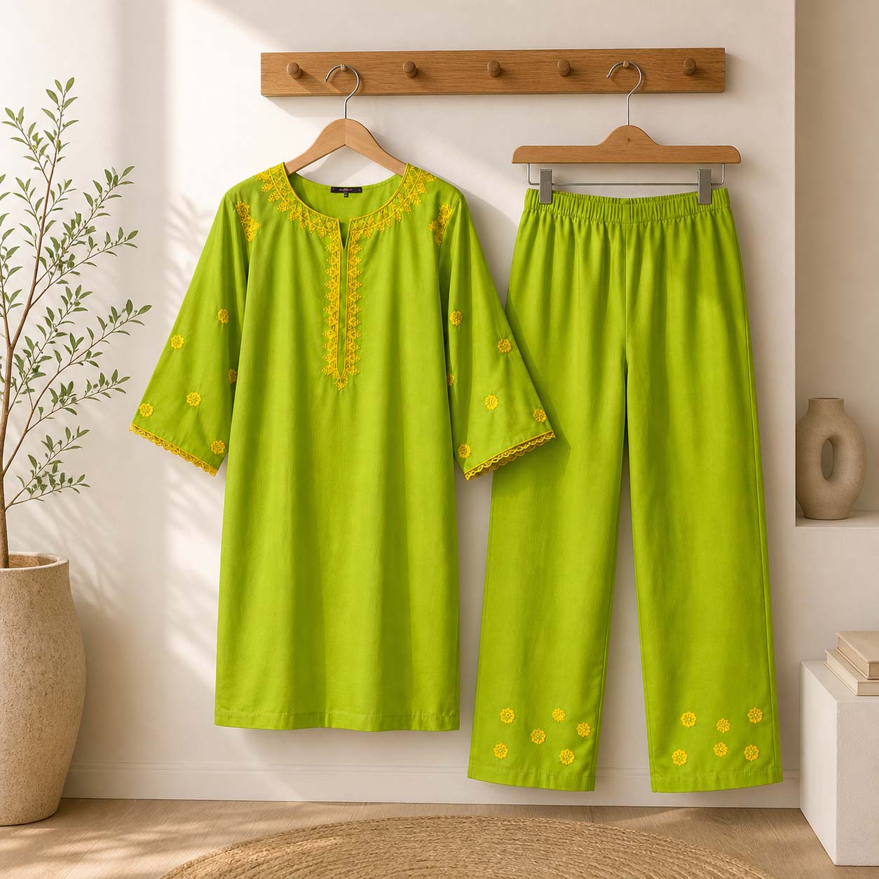 Tomato Pocket Style Thread Embroidery 2-Pcs Stiched Suit. V3